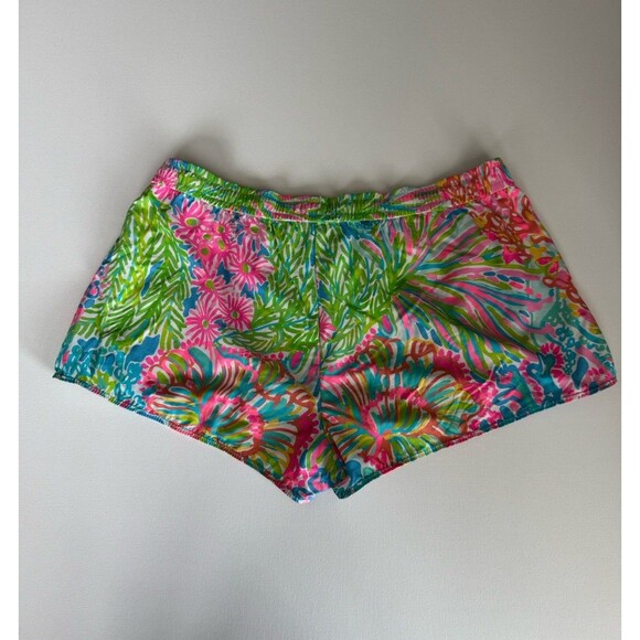 Lilly Pulitzer Women Nylon Luxletic Athletic Shorts in Bright Pink Blue Green XL - Picture 8 of 8